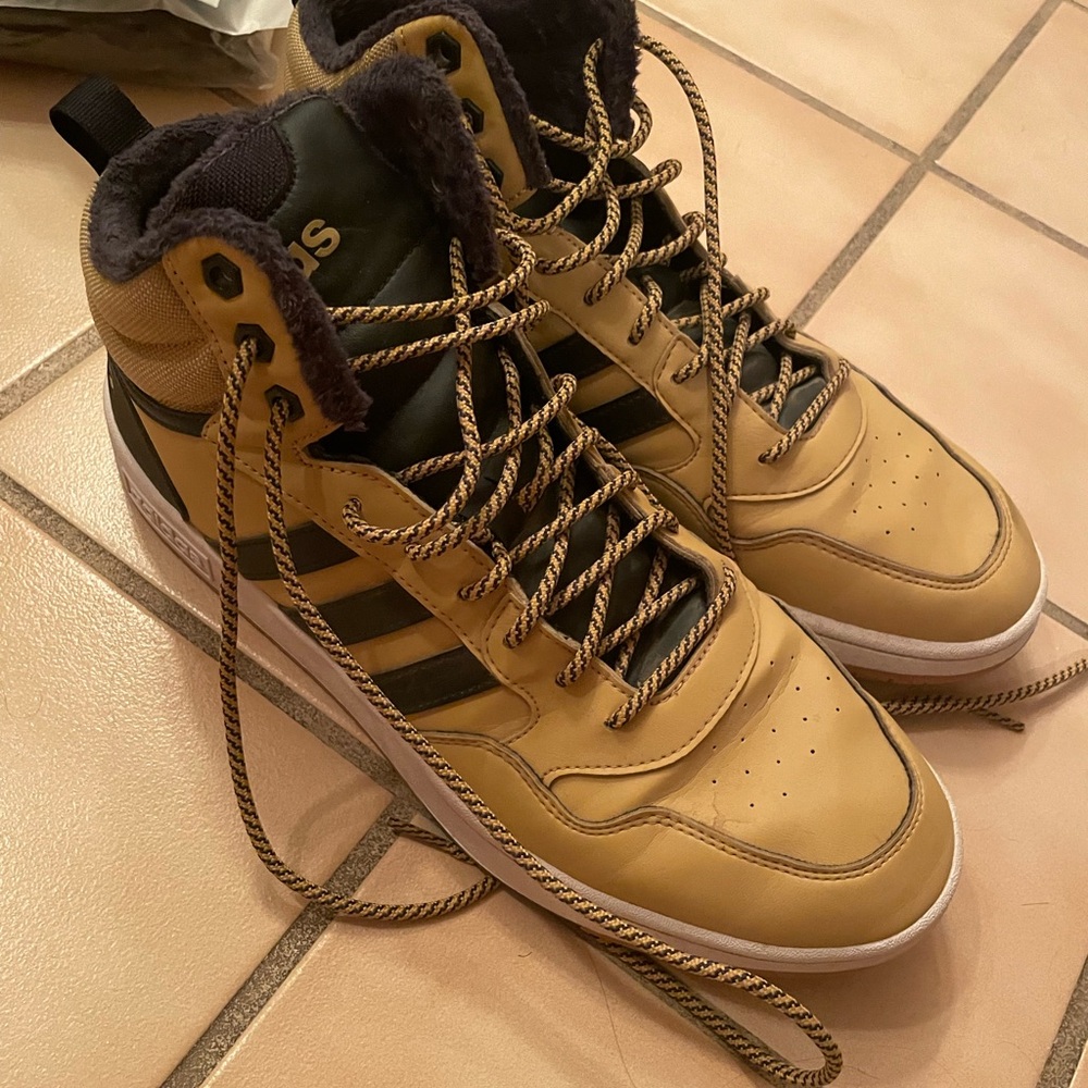 Adidas Men's Black and Gold High-Top Sneakers